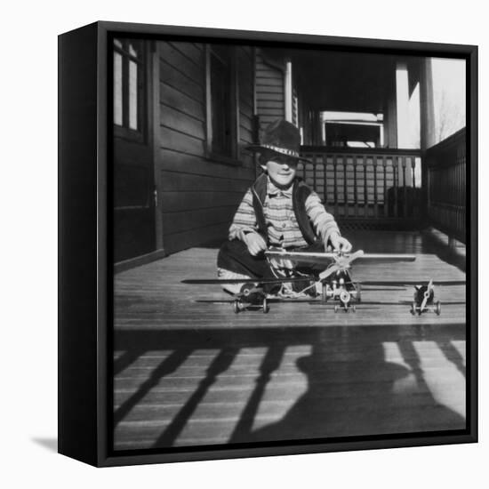 Young Boy with His Model Airplanes, Ca. 1932.-Kirn Vintage Stock-Framed Stretched Canvas