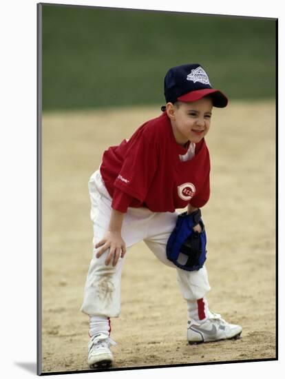 Young Boyat Short Stop During a Tee Ball Game-null-Mounted Photographic Print