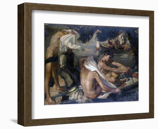 Young Boys Bathing on the River Beach-Armando Spadini-Framed Art Print