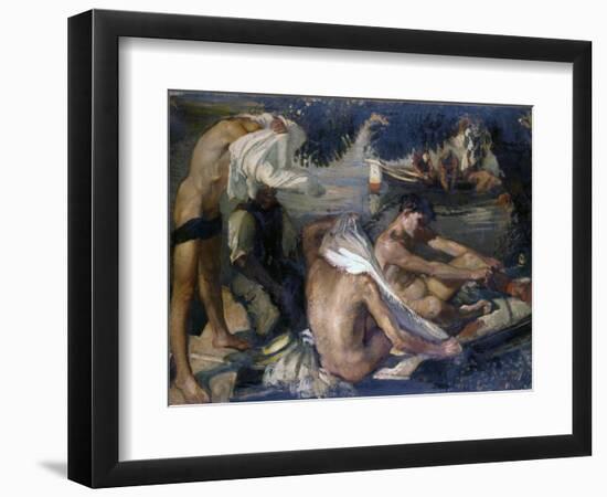 Young Boys Bathing on the River Beach-Armando Spadini-Framed Art Print