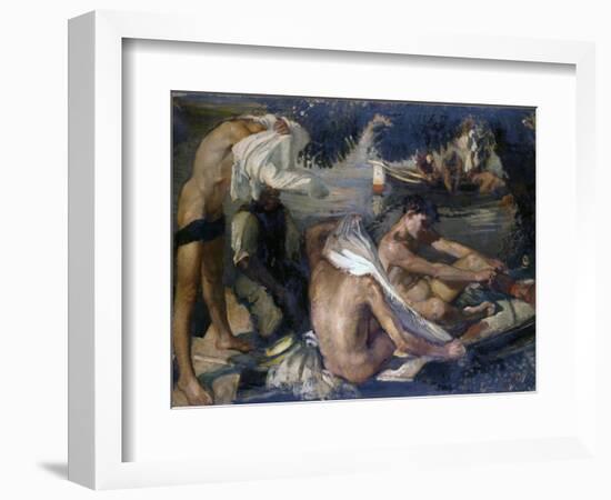 Young Boys Bathing on the River Beach-Armando Spadini-Framed Art Print