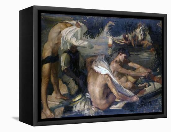 Young Boys Bathing on the River Beach-Armando Spadini-Framed Stretched Canvas