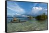 Young Boys Fishing in the Marovo Lagoon before Dramatic Clouds, Solomon Islands, South Pacific-Michael Runkel-Framed Stretched Canvas