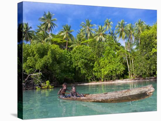 Young Boys Fishing in the Marovo Lagoon, Solomon Islands, Pacific-Michael Runkel-Stretched Canvas