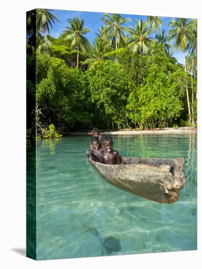 Young Boys Fishing in the Marovo Lagoon, Solomon Islands, Pacific-Michael Runkel-Stretched Canvas