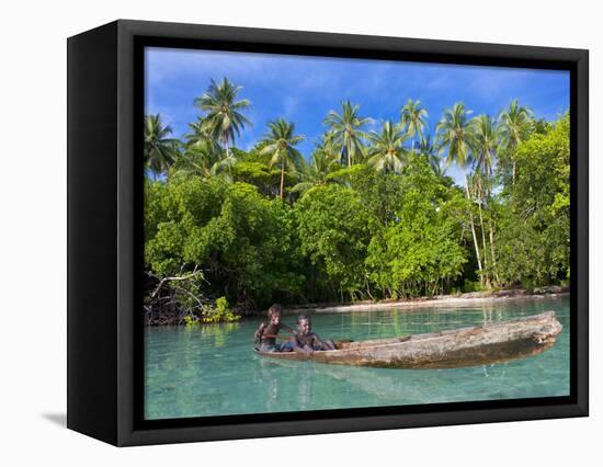 Young Boys Fishing in the Marovo Lagoon, Solomon Islands, Pacific-Michael Runkel-Framed Stretched Canvas