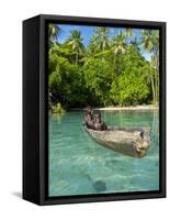 Young Boys Fishing in the Marovo Lagoon, Solomon Islands, Pacific-Michael Runkel-Framed Stretched Canvas