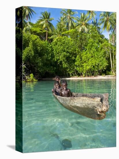 Young Boys Fishing in the Marovo Lagoon, Solomon Islands, Pacific-Michael Runkel-Stretched Canvas