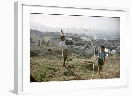 Young Boys Flying Kites in Durban, Africa 1960-Grey Villet-Framed Photographic Print