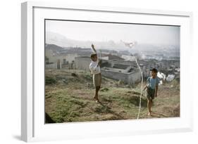 Young Boys Flying Kites in Durban, Africa 1960-Grey Villet-Framed Photographic Print