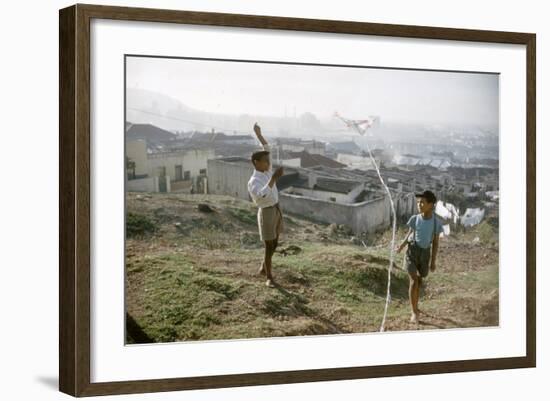 Young Boys Flying Kites in Durban, Africa 1960-Grey Villet-Framed Photographic Print