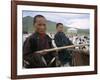 Young Boys on Horseback Herding Sheep, Mongolia, Central Asia-Bruno Morandi-Framed Photographic Print