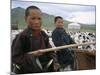 Young Boys on Horseback Herding Sheep, Mongolia, Central Asia-Bruno Morandi-Mounted Photographic Print