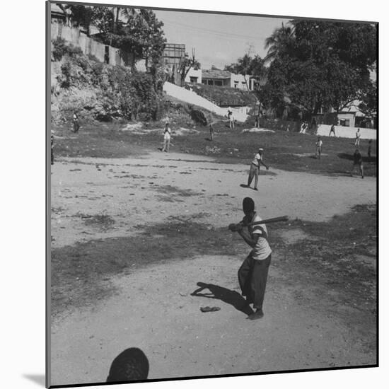 Young Boys Playing Baseball-null-Mounted Photographic Print