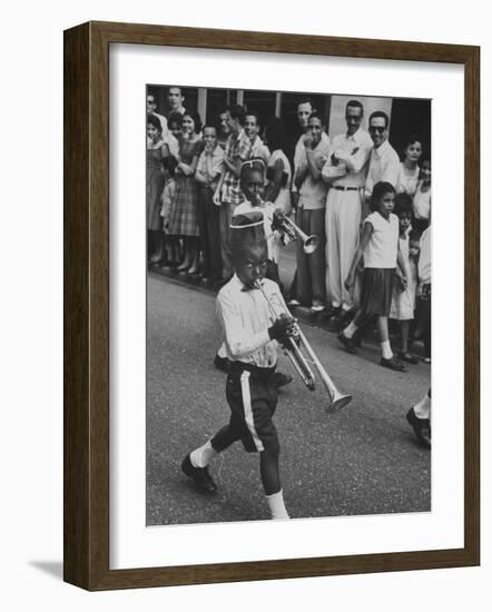 Young Boys Playing Trumpets in a Parade-Hank Walker-Framed Photographic Print