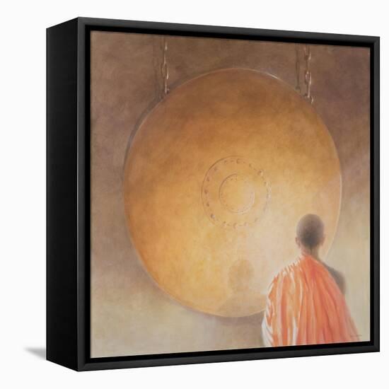 Young Buddhist Monk and Gong, Bhutan, 2010-Lincoln Seligman-Framed Stretched Canvas