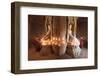 Young Buddhist monks pray in front of a statue of Buddha in a temple in Bagan, Myanmar-Tim Mannakee-Framed Photographic Print