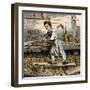 Young Carpenter's Apprentice Planing a Block of Wood, 1800s-null-Framed Giclee Print