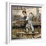 Young Carpenter's Apprentice Planing a Block of Wood, 1800s-null-Framed Giclee Print