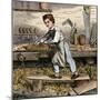 Young Carpenter's Apprentice Planing a Block of Wood, 1800s-null-Mounted Giclee Print