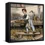 Young Carpenter's Apprentice Planing a Block of Wood, 1800s-null-Framed Stretched Canvas