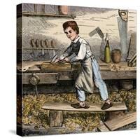 Young Carpenter's Apprentice Planing a Block of Wood, 1800s-null-Stretched Canvas