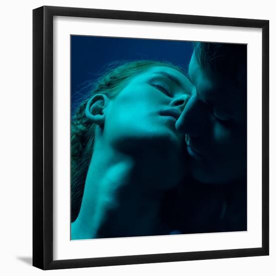 Young Caucasian Couple in Love at Twilight Light-Serg Zastavkin-Framed Photographic Print