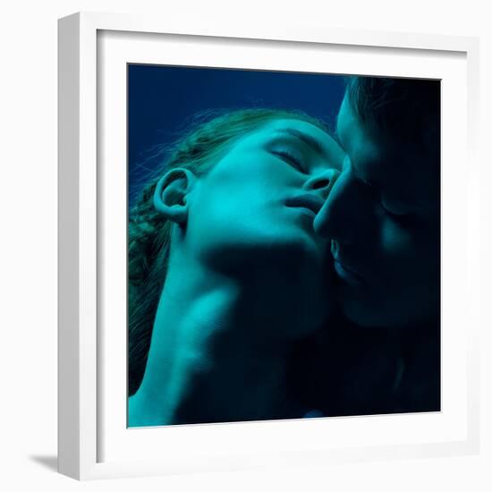 Young Caucasian Couple in Love at Twilight Light-Serg Zastavkin-Framed Photographic Print