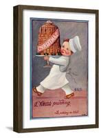 Young Chef Carries in a Decorated Pudding-M. Alys-Framed Art Print