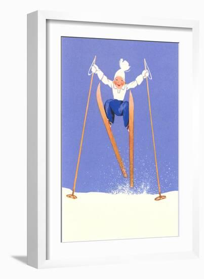 Young Child Skiing with Long Poles-null-Framed Art Print