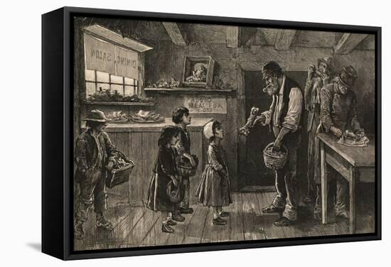 Young Children Waiting for Bones from Meat Saloon Worker-null-Framed Stretched Canvas