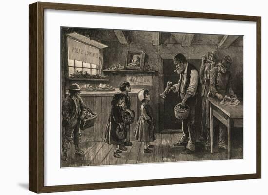 Young Children Waiting for Bones from Meat Saloon Worker-null-Framed Giclee Print