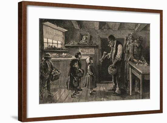 Young Children Waiting for Bones from Meat Saloon Worker-null-Framed Giclee Print