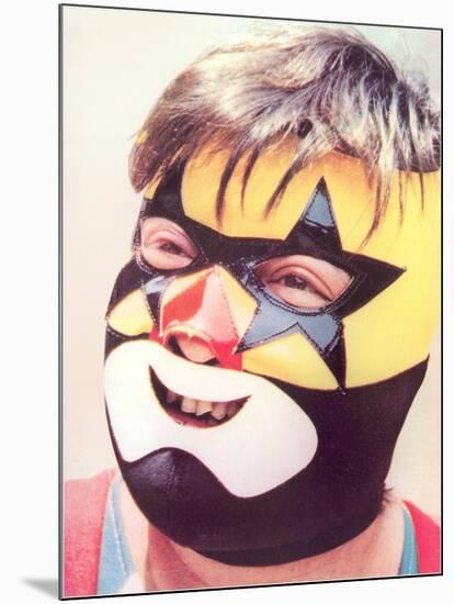 Young Chubby Boy in Wrestling Mask-null-Mounted Art Print