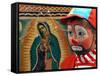 Young Clown, "Bolillito," Stands Next to an Image of the Virgin of Guadalupe in Mexico City-null-Framed Stretched Canvas