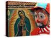 Young Clown, "Bolillito," Stands Next to an Image of the Virgin of Guadalupe in Mexico City-null-Stretched Canvas