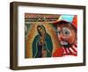 Young Clown, "Bolillito," Stands Next to an Image of the Virgin of Guadalupe in Mexico City-null-Framed Photographic Print