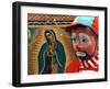 Young Clown, "Bolillito," Stands Next to an Image of the Virgin of Guadalupe in Mexico City-null-Framed Photographic Print