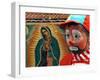 Young Clown, "Bolillito," Stands Next to an Image of the Virgin of Guadalupe in Mexico City-null-Framed Photographic Print