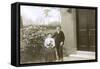 Young Couple and a Puppy in a Garden-null-Framed Stretched Canvas
