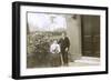 Young Couple and a Puppy in a Garden-null-Framed Photographic Print