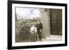 Young Couple and a Puppy in a Garden-null-Framed Photographic Print