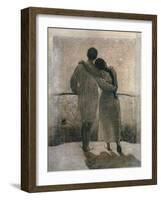 Young Couple, Central Panel from the Dream and Reality Triptych, 1905-Angelo Morbelli-Framed Giclee Print