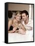 Young Couple Clinking Glasses of White Wine-Sporrer & Skowronek-Framed Stretched Canvas