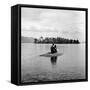 Young Couple Embracing on Small Rock Protruding from the Waters of Lake George-Nina Leen-Framed Stretched Canvas