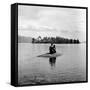 Young Couple Embracing on Small Rock Protruding from the Waters of Lake George-Nina Leen-Framed Stretched Canvas