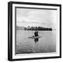 Young Couple Embracing on Small Rock Protruding from the Waters of Lake George-Nina Leen-Framed Photographic Print