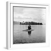 Young Couple Embracing on Small Rock Protruding from the Waters of Lake George-Nina Leen-Framed Photographic Print