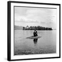 Young Couple Embracing on Small Rock Protruding from the Waters of Lake George-Nina Leen-Framed Photographic Print