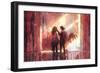 Young Couple in Love Outdoor,Digital Painting,Illustration-Tithi Luadthong-Framed Art Print